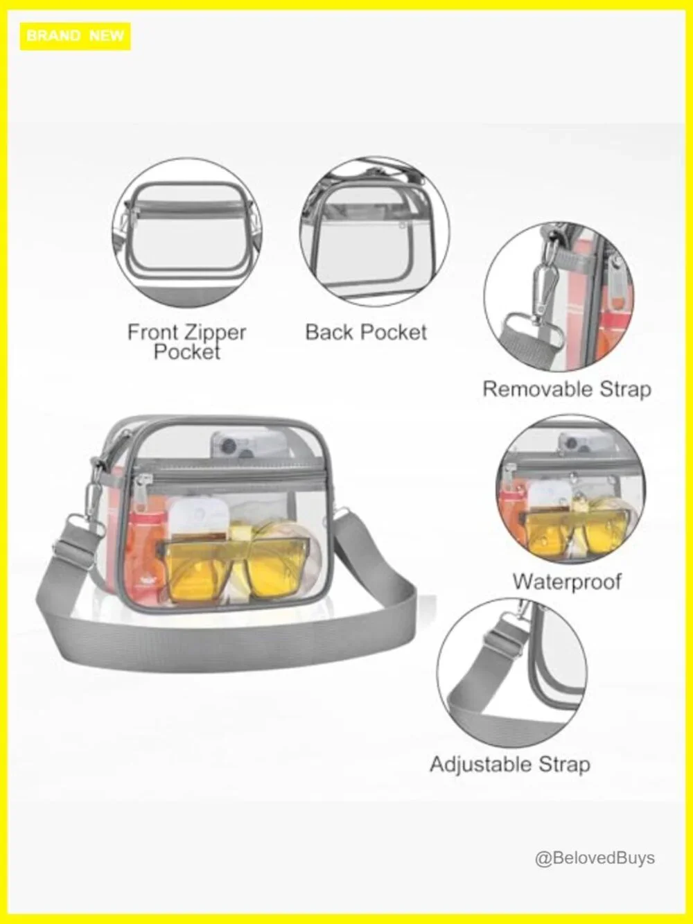Stadium Approved Clear Crossbody Bag with Adjustable Strap for Concerts